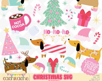 Christmas Dog SVG Clipart: Winter Holiday Designs (SVG, Ai, EPS, Dxf)
