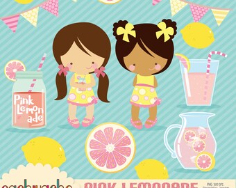 Lemonade party clipart - imágenes prediseñadas de limonada rosa, en JPG y Png en archivos de descarga instantánea de 300 dpi. Imágenes prediseñadas de limonada