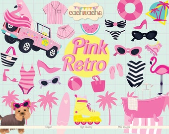 Pink retro clipart, pink doll clipart, Malibu doll, 90s nostalgia clipart, 11.5 fashion doll clipart, vintage doll clipart - PNG designs HQ