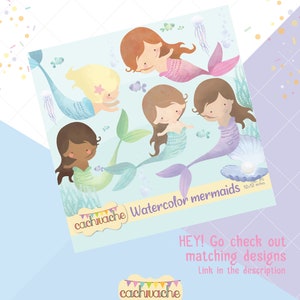 Cute Mermaid Clipart - Young Mermaid girls clipart for Under the Sea Decoration