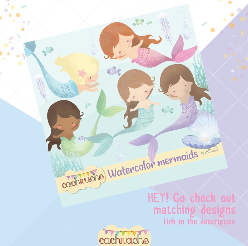 Cute Mermaid Clipart - Young Mermaid girls clipart for Under the Sea Decoration
