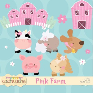 Fichiers PNG roses clipart animaux de la ferme, images de fête d'anniversaire pour filles | Animaux de la basse-cour avec papiers numériques inclus