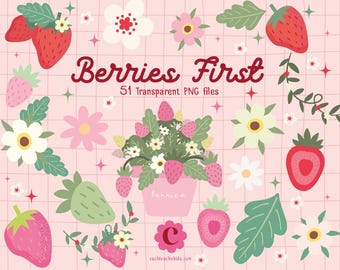 Strawberry Clipart PNG Bundle: Berry First Birthday Designs (51 Transparent Files)