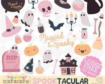 Halloween clipart, cute pink halloween clipart, pumpkin clipart, halloween sticker -Free license editable designs eps ai  png & jpg
