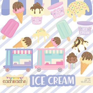 Ice cream clipart, ice cream truck clipart, sundae clipart, summer ice cream cones clipart, ice cream clipart set - JPG and PNG in HQ