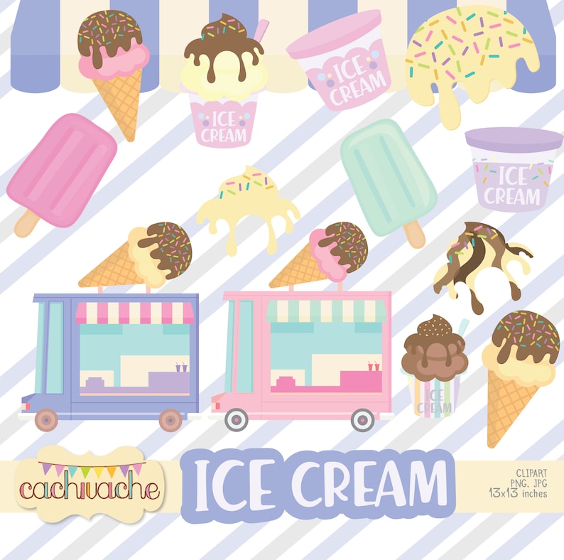 Ice cream clipart, ice cream truck clipart, sundae clipart, summer ice cream cones clipart, ice cream clipart set - JPG and PNG in HQ