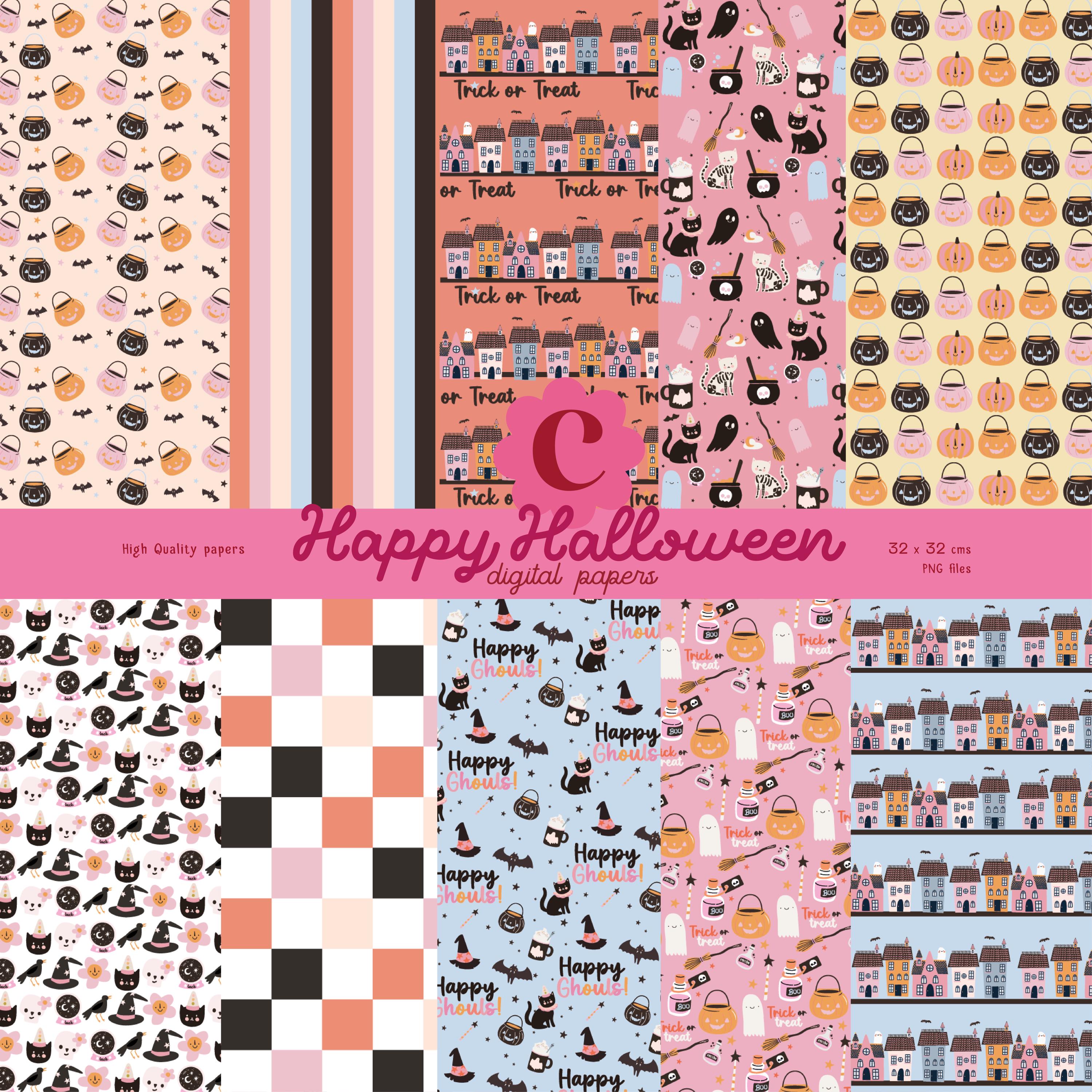 Halloween Digital Paper Bundle, 10 PNG Papers With Cute Ghosts ...
