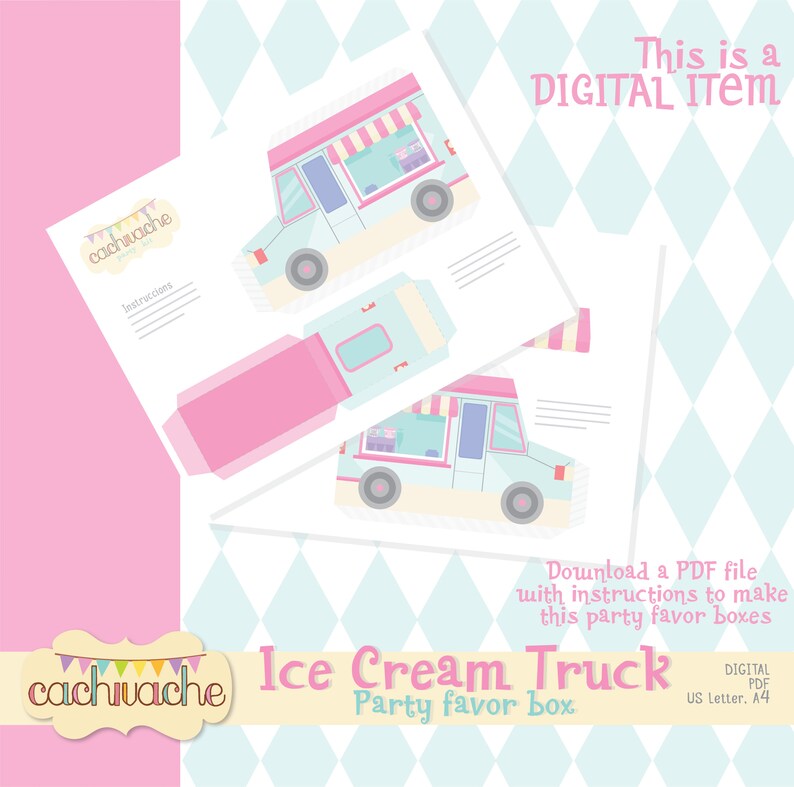 Ice Cream Truck Printable Box Party Favor Digital Box Party - Etsy