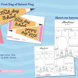 Back to School Printable Bundle . Ready to print First Day Activities for Teachers. It contains Editable Certificates, About me Banner, Name Tags for students and teachers - Ready to print. Perfect Bundle for teachers this Back to School season.