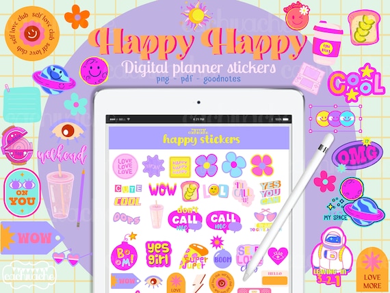 Digital Planner Stickers with Retro elements - 195 Everyday designs for Goodnotes, Noteful and other Planning apps in PDF and PNG