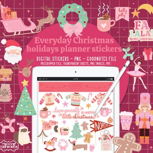 christmas digital planner stickers, everyday planner stickers, goodnotess stickers, precropped stickers, planner stickers, pink christmas