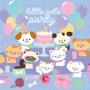 Clipart fête de chien - cliparts chats et chiots - animaux de compagnie Party Design pour filles - cliparts chats et chiens - 51 modèles en PNG