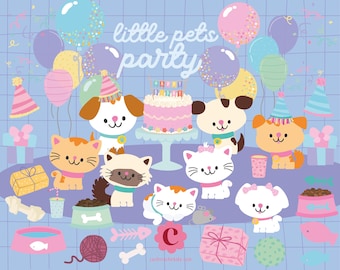Dog Party Clipart - Cats and Puppies Clipart - Pets Party Design for girls -  Cats and Dogs Clipart - 51 designs in PNG