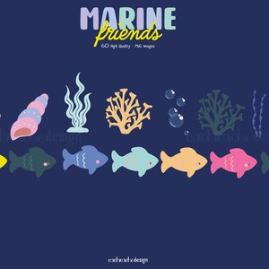 Sea Animals clipart. PNG images in High Quality -  Digital download