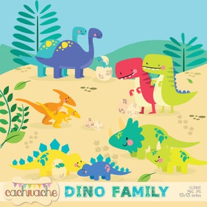 Clipart de dinossauro, clipart fofo de dinossauro mamãe papai e eu JPG e PNG HQ - Download instantâneo