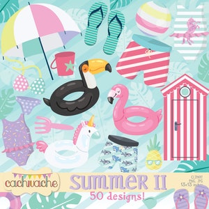 Summer Clipart, Summer Designs for Pool Themed items - Pool Party clipart, Pool floats clipart, Beach Clipart - 50 JPG - PNG files in HQ