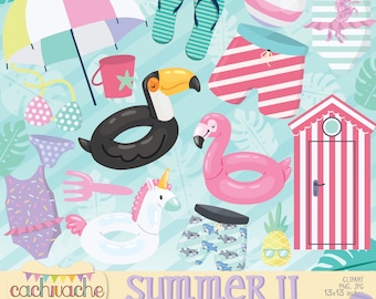 Summer Clipart, Summer Designs for Pool Themed items - Pool Party clipart, Pool floats clipart, Beach Clipart - 50 JPG - PNG files in HQ