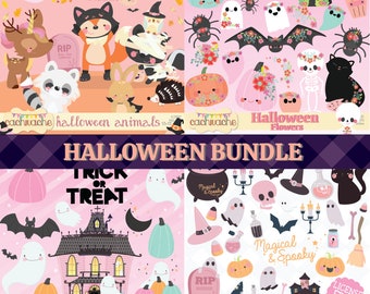 Halloween clipart, halloween bundle designs, pink halloween bundle clipart, halloween png, halloween eps, 4 halloween designs in PNG /HQ