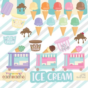 Ice cream clipart, ice cream truck clipart, sundae clipart, summer ice cream cones clipart, ice cream clipart set - JPG and PNG in HQ
