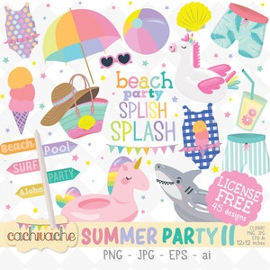 Imágenes prediseñadas de verano, diseños para fiestas en la piscina, imágenes prediseñadas de flotadores de piscina, imágenes prediseñadas de fiestas en la playa, diseños PNG de verano: archivos PNG, JPG y licencia vectorial sin licencia.