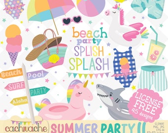 Summer Clipart, Pool Party Designs, Pool Floats clipart, Beach Party clipart, Summer PNG designs - PNG, JPG, and vector license free files