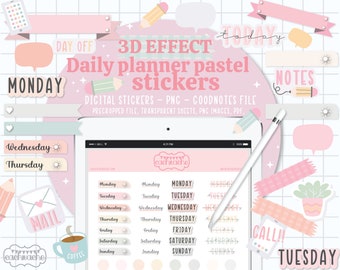 Stickers agenda numérique quotidien | Stickers hebdomadaires pour agenda numérique | Stickers étudiants | Stickers agenda pour GoodNotes | Autocollants PNG