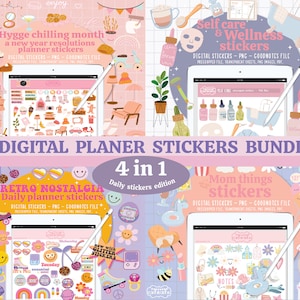 Digital Planner Sticker Bundle, +740 Sticker Pack for ipad, Hygge stickers, Selfcare stickers, Retro stickers, stickers for moms