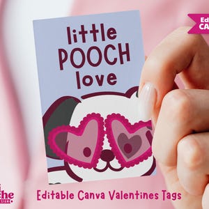 Printable Valentine gift tags digital download, colorful design for kids classroom exchange, US Letter size PDF ready to print and cut for candy bags and small gifts.