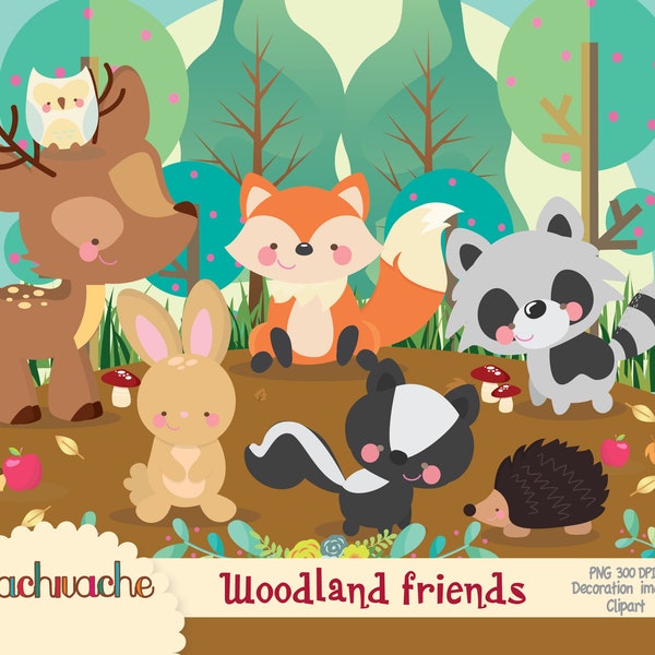 woodland animals clipart, forest friends animals clipart, cute woodland friends animals clipart, forest animals clipart-PNG and JPG in HQ