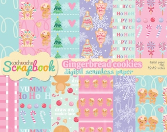 Lebkuchen Digitales Papier, Lebkuchen Musterdesign, Weihnachten Digitales Papier. 12 Designs in den Formaten PNG, JPG (12x12)