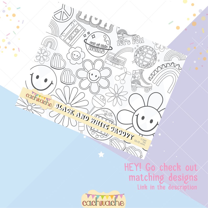 outline retro clipart. Link in description. Cachivachedesign