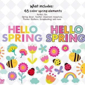 kawaii spring flowers clipart png pastel rainbow sun butterfly set