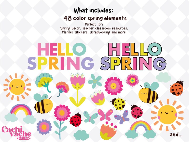 kawaii spring flowers clipart png pastel rainbow sun butterfly set