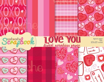 Valentine's Day Heart Digital Paper: 8 Seamless Coquette Patterns (JPG, PNG)