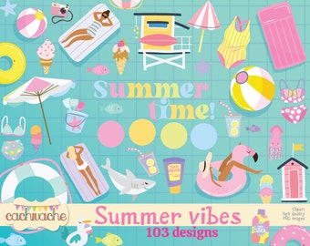 Pool Clipart in Pastel Colors - 103 Summer Clipart PNG files | Beach and Pool Designs for Summer Decoration for Instant Download