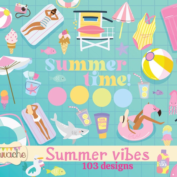 Summer clipart, summertime png designs, beach designs for summer decorations, pool party clipart, beach clipart - 103 summer designs in PNG