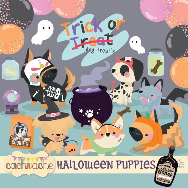 Halloween puppies clipart, halloween dog clipart, in PNG and JPG files in High Quality, instant download