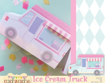 Ice cream truck party favor printable box, party printable box in PDF - Instant Download (paper size: US Letter / A4)