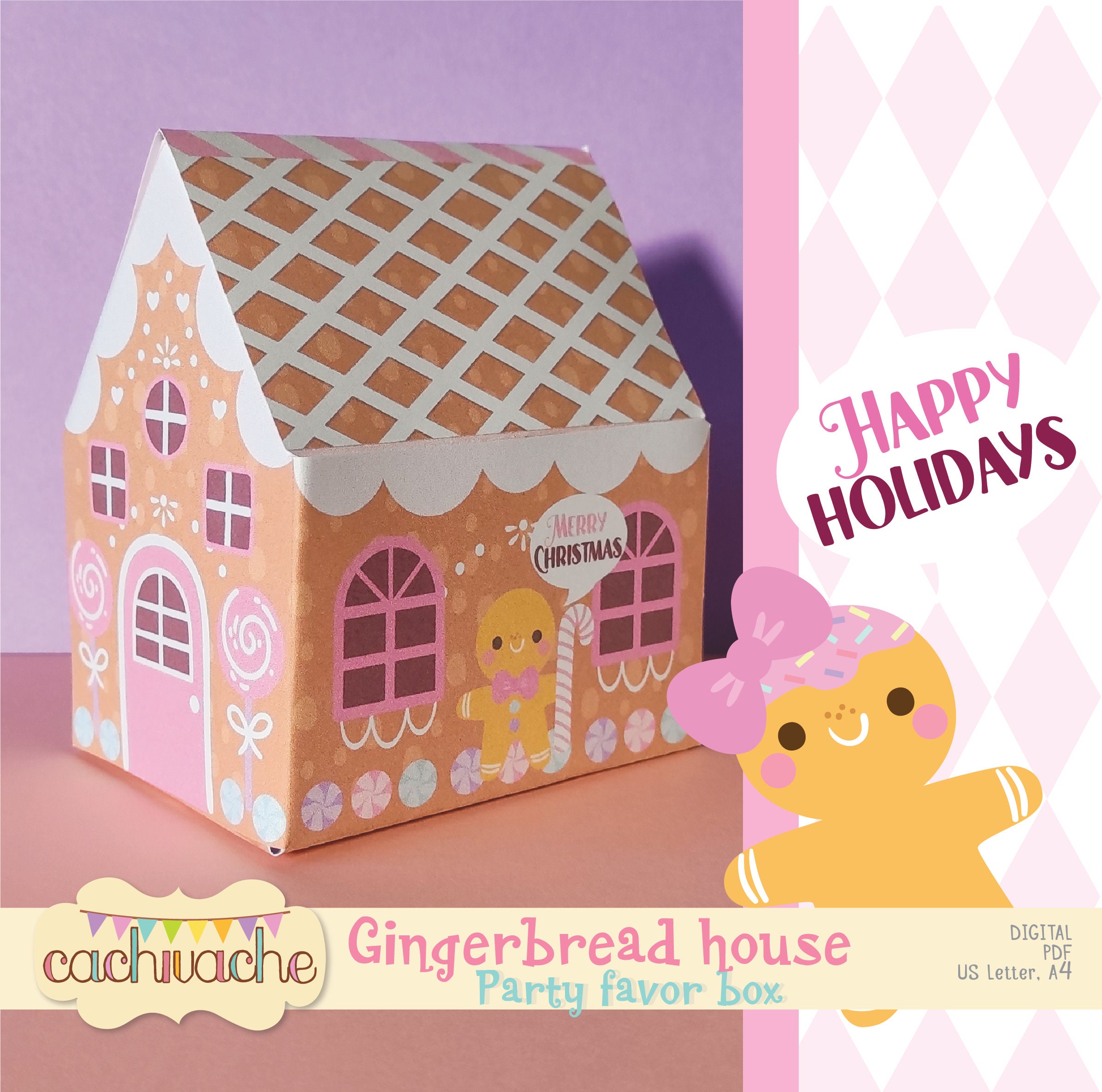 Gingerbread House Favor Box Paper Gingerbread Box Christmas Etsy