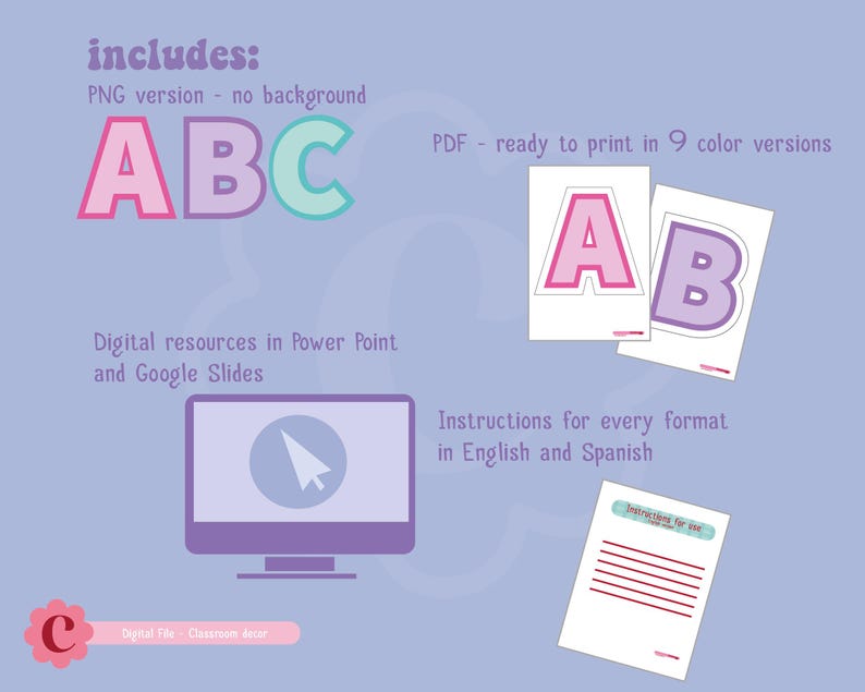 Educational Resource Package Digital Download Printable Letters Bulletin Board Display Teaching Material Multiple Colors Classroom Organization System Letter Size Paper High Resolution Alphabet Collection School Learning Materials Teacher