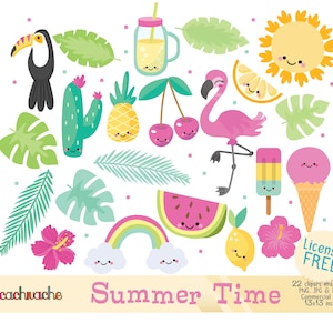Clipart de verano, diseño de clipart tropical con flamencos, hojas, tucanes, helados y más diseños en Png, Jpg y EPS - Para uso comercial.