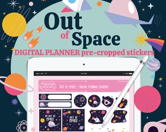 Digital Planner Stickers for Goodnotes, Starships Sticker Pack for Planning apps. Pre-cropped PNG and PDF Bundle