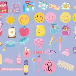 Back To School Classroom Clipart, 140 PNG images for Teacher Binder, Bulletin Board and Classroom Decoration. Cute Teacher graphics for Digital Download in PNG format.