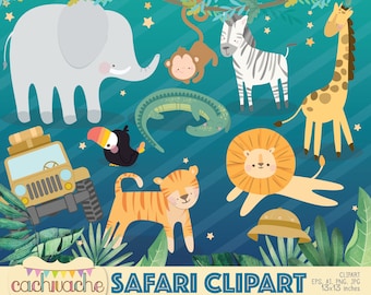 Safari Animal Clipart Bundle, Jungle Animals PNG Set for Classroom Decor, Kids Activities & Party Decorations, Cute Zoo Clip Art