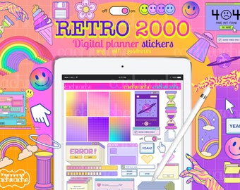 Retro Y2K Digital Planner Stickers for GoodNotes - 146 "2000 era" Sticky notes and stickers, Groovy Digital Planner Stickers