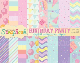 Pacchetto di carte digitali per feste di compleanno: design senza soluzione di continuità (JPG, PNG)