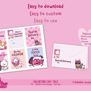 Valentine gift tags printed and attached to candy treat bags for classroom exchange, cute kids design ready to print and use