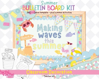 Summer Bulletin Board Kit for Teachers, Coastal Classroom Decor Bundle, Beach Theme Class Display, Printable Classroom Decor Teacher set kit