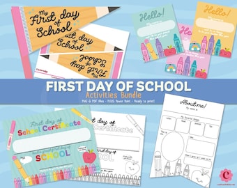 Back to School Printable Bundle: First Day Activities, Editable Certificates (Digital Download)