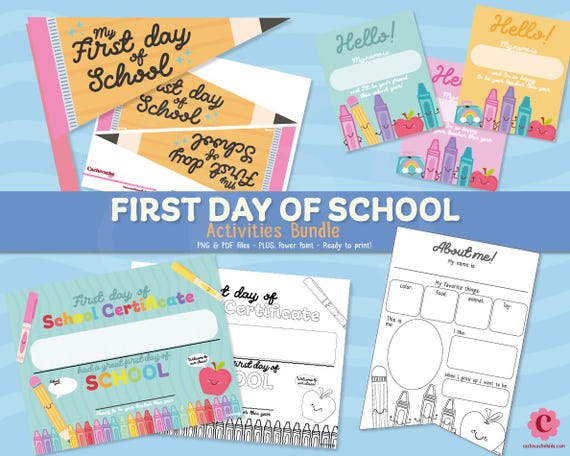 Back to School Printable Bundle: First Day Activities, Editable Certificates (Digital Download)